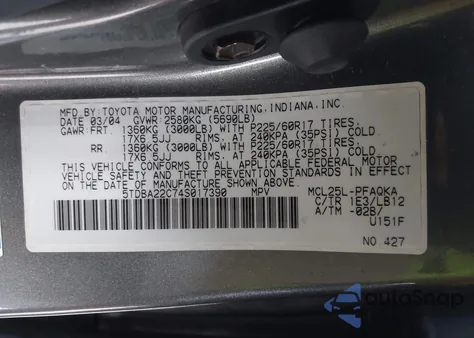 2004 Toyota Sienna Xle Limited z USA, uszkodzony, nr VIN 5TDBA22C74S017390